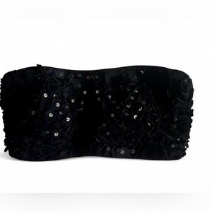 Aqua Soleil Bandeau Style Bikini Top Ruffles & Sequins Women’s Sz S Beach Swim